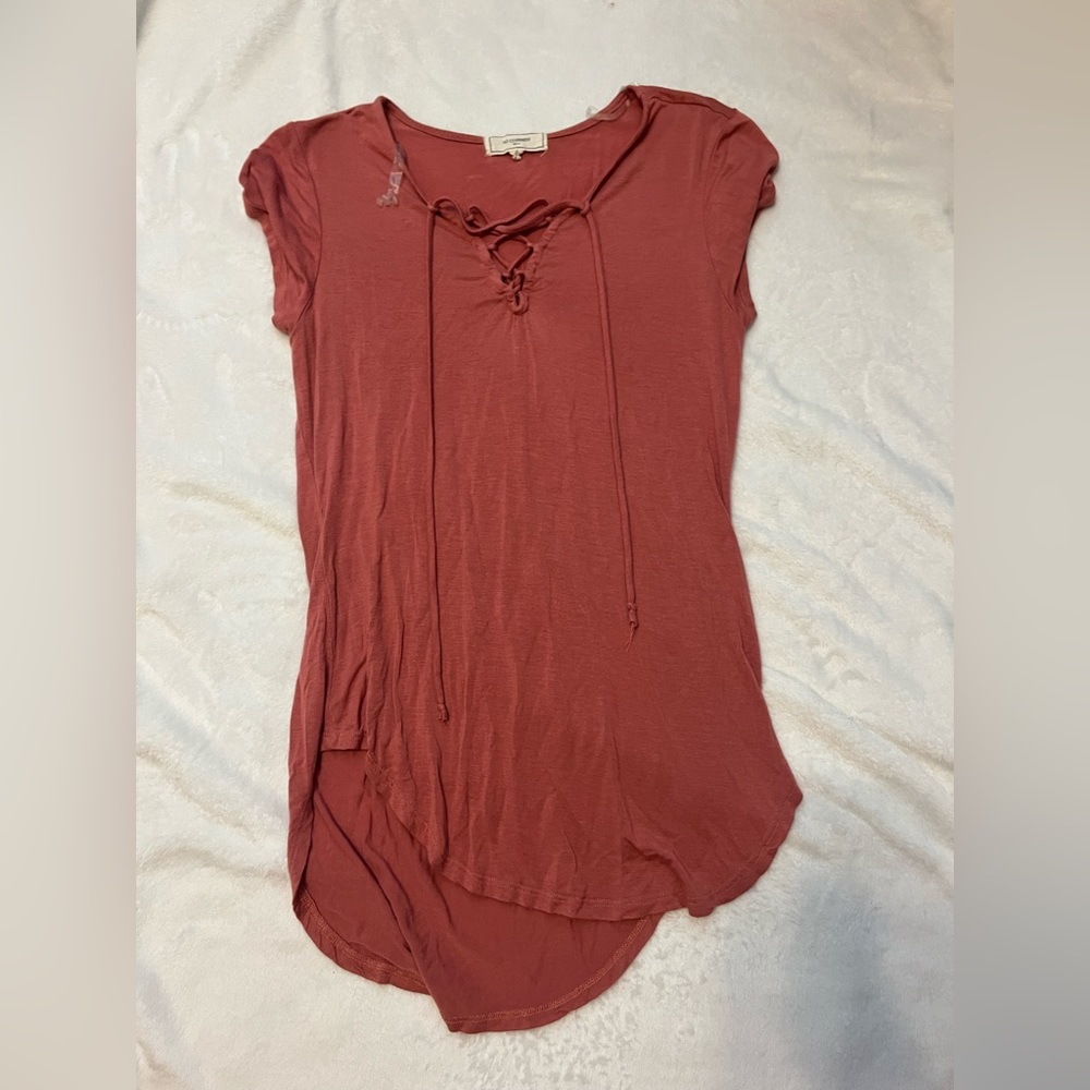 Lace up front red blouse